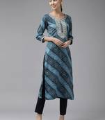 Blue printed cotton kurtas-and-kurtis