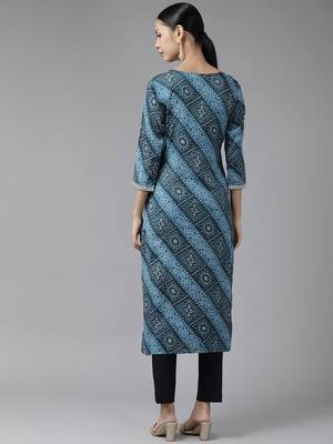 Blue printed cotton kurtas-and-kurtis 3