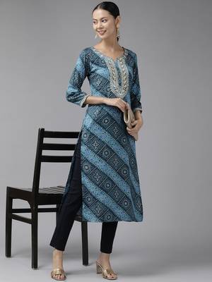 Blue printed cotton kurtas-and-kurtis 5