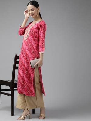 Pink printed cotton kurtas-and-kurtis 5
