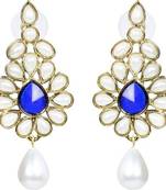 Dangling Flower Gold Plated Pearl Blue Earring for Women