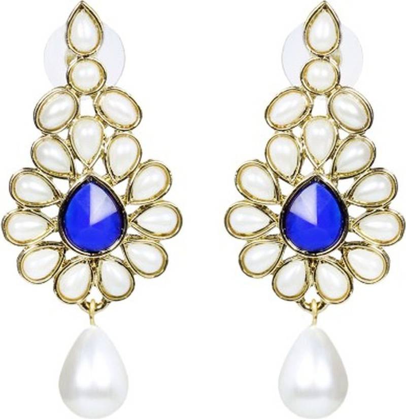 Dangling Flower Gold Plated Pearl Blue Earring for Women