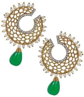 Filigree Chaand Gold Plated Green Drop Earring for Women 1
