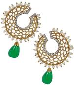 Filigree Chaand Gold Plated Green Drop Earring for Women