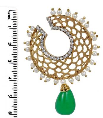 Filigree Chaand Gold Plated Green Drop Earring for Women 2