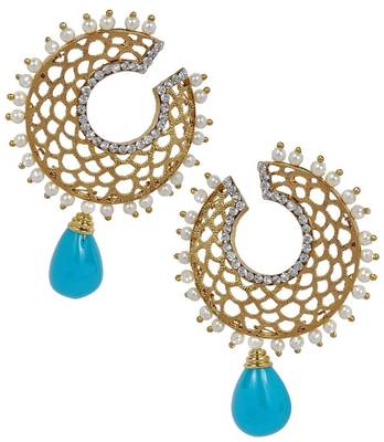 Filigree Chaand Gold Plated Blue Drop Earring for Women 1