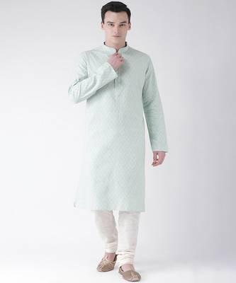 DEYANN Pure Cotton Green & Off White Color Kurta with Churidar set 1
