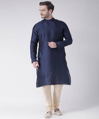 DEYANN Jacquard Silk Navy Blue & Cream Color Kurta with Churidar set 1