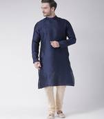 DEYANN Jacquard Silk Navy Blue & Cream Color Kurta with Churidar set