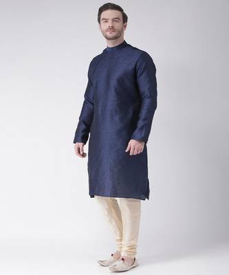 DEYANN Jacquard Silk Navy Blue & Cream Color Kurta with Churidar set 2