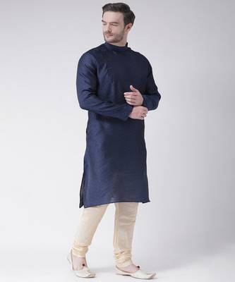 DEYANN Jacquard Silk Navy Blue & Cream Color Kurta with Churidar set 3