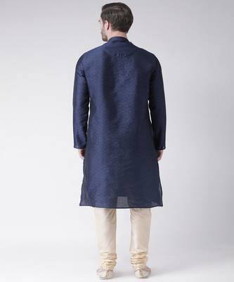 DEYANN Jacquard Silk Navy Blue & Cream Color Kurta with Churidar set 4