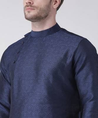 DEYANN Jacquard Silk Navy Blue & Cream Color Kurta with Churidar set 5