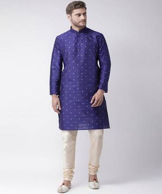 DEYANN Jacquard Silk Royal Blue & Cream Color Kurta with Churidar set 1