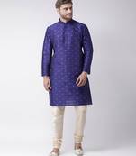 DEYANN Jacquard Silk Royal Blue & Cream Color Kurta with Churidar set