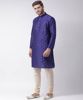 DEYANN Jacquard Silk Royal Blue & Cream Color Kurta with Churidar set 2
