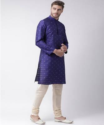 DEYANN Jacquard Silk Royal Blue & Cream Color Kurta with Churidar set 3
