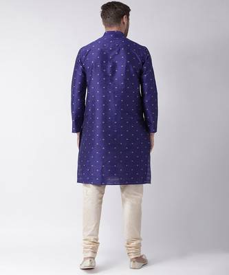 DEYANN Jacquard Silk Royal Blue & Cream Color Kurta with Churidar set 4