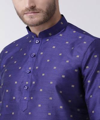 DEYANN Jacquard Silk Royal Blue & Cream Color Kurta with Churidar set 5