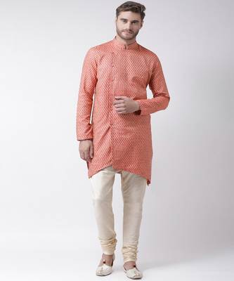 DEYANN Jute Cotton Coral Pink & Cream Color Kurta with Churidar set 1