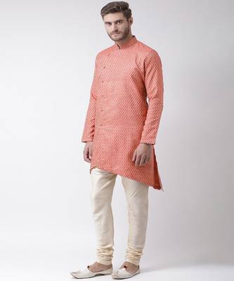 DEYANN Jute Cotton Coral Pink & Cream Color Kurta with Churidar set 2