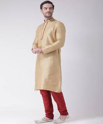DEYANN Jacquard Silk Cream & Red Color Kurta with Churidar set 2
