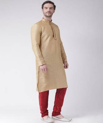 DEYANN Jacquard Silk Cream & Red Color Kurta with Churidar set 3