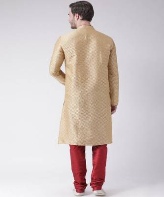 DEYANN Jacquard Silk Cream & Red Color Kurta with Churidar set 4