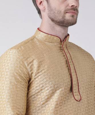 DEYANN Jacquard Silk Cream & Red Color Kurta with Churidar set 5