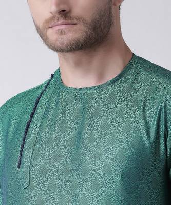 DEYANN Jacquard Silk Blue & Navy Blue Color Kurta with Churidar set 5