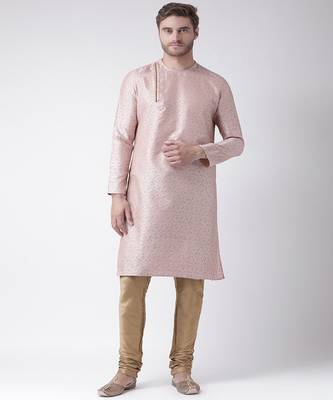 DEYANN Jacquard Silk Peach & Brown Color Kurta with Churidar set 1