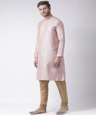 DEYANN Jacquard Silk Peach & Brown Color Kurta with Churidar set 2