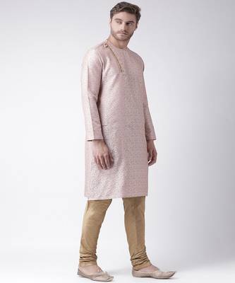 DEYANN Jacquard Silk Peach & Brown Color Kurta with Churidar set 3