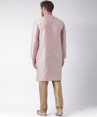 DEYANN Jacquard Silk Peach & Brown Color Kurta with Churidar set 4