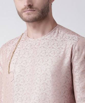 DEYANN Jacquard Silk Peach & Brown Color Kurta with Churidar set 5