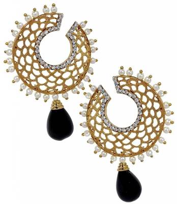 Filigree Chaand Gold Plated Black Drop Earring for Women 1