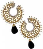 Filigree Chaand Gold Plated Black Drop Earring for Women
