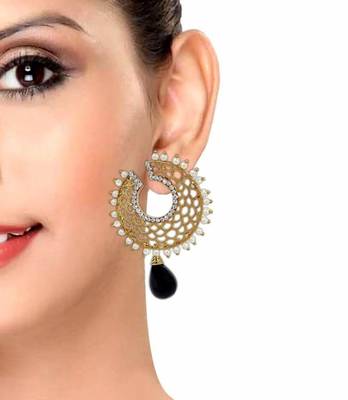 Filigree Chaand Gold Plated Black Drop Earring for Women 2