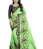 Ari Embroidered Green and Blue Color Designer Paper Silk Saree With Designer Lace and Blouse Piece