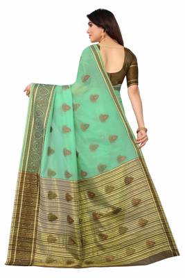 Cotton Fabric Cream Color Jacquard Woven Design Saree With Designer Lace and Blouse Piece 2