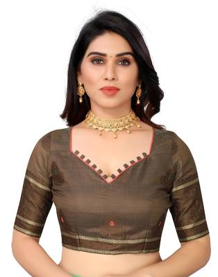 Cotton Fabric Peach Color Jacquard Woven Design Saree With Designer Lace and Blouse Piece 4