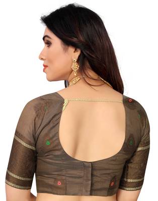 Cotton Fabric Peach Color Jacquard Woven Design Saree With Designer Lace and Blouse Piece 5
