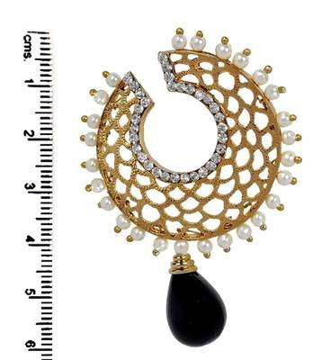 Filigree Chaand Gold Plated Black Drop Earring for Women 3