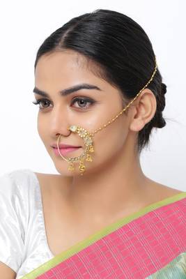 Embellished Jadau Kundan Nath Nose Ring Pin For Women Bridal For Traditional Wedding 1