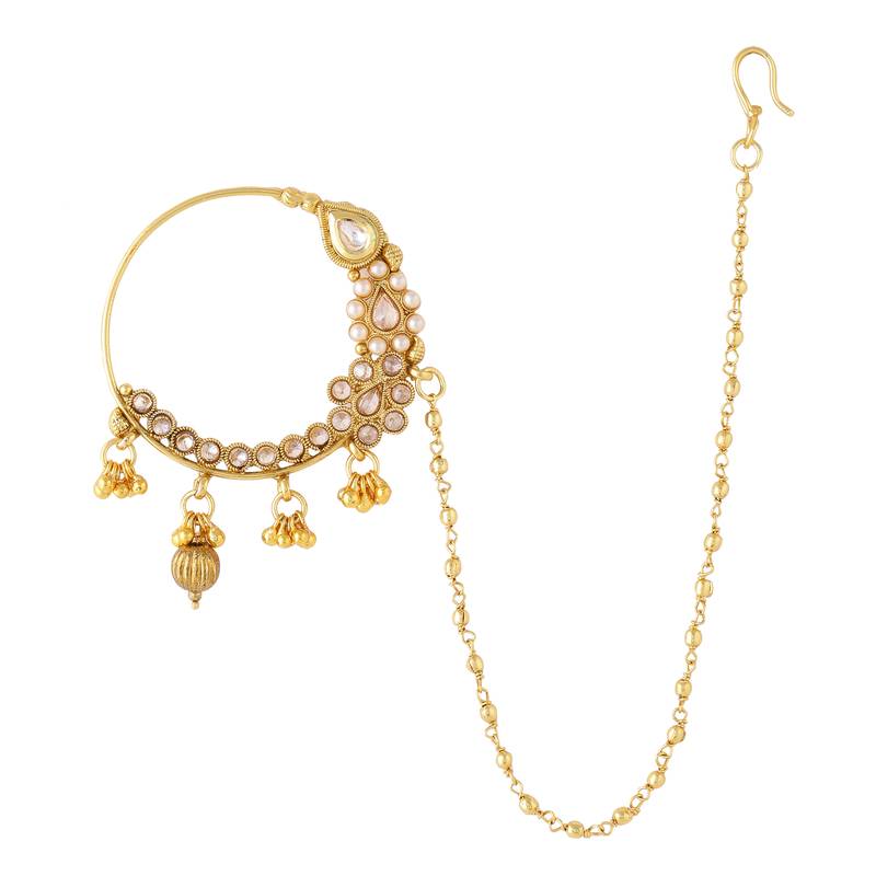 Embellished Jadau Kundan Nath Nose Ring Pin For Women Bridal For Traditional Wedding