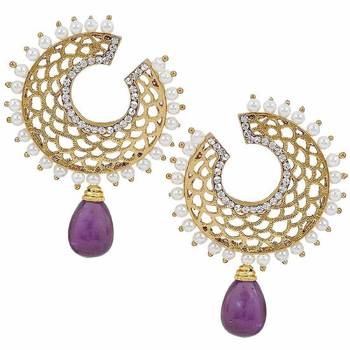 Filigree Chaand Gold Plated Purple Drop Earring for Women 1