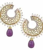 Filigree Chaand Gold Plated Purple Drop Earring for Women
