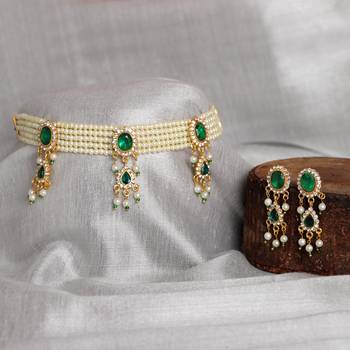 Traditional Gold & White Rajputi Choker Rajasthani Kundan Necklace Set For Girls/Women 1