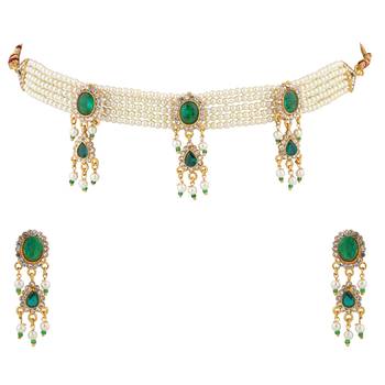 Traditional Gold & White Rajputi Choker Rajasthani Kundan Necklace Set For Girls/Women 2