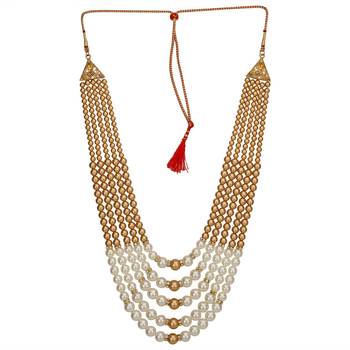 Golden White Multi-Stringed Antique Blend of Pearls Necklace For Groom (Dule Ki Mala) 1